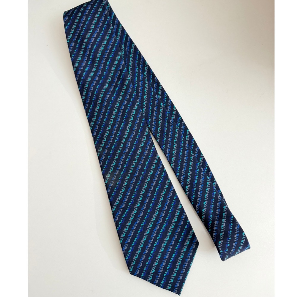 Missoni Cravatte Silk Tie Blue Teal Diagonal Stripe Made in Italy Mens Necktie